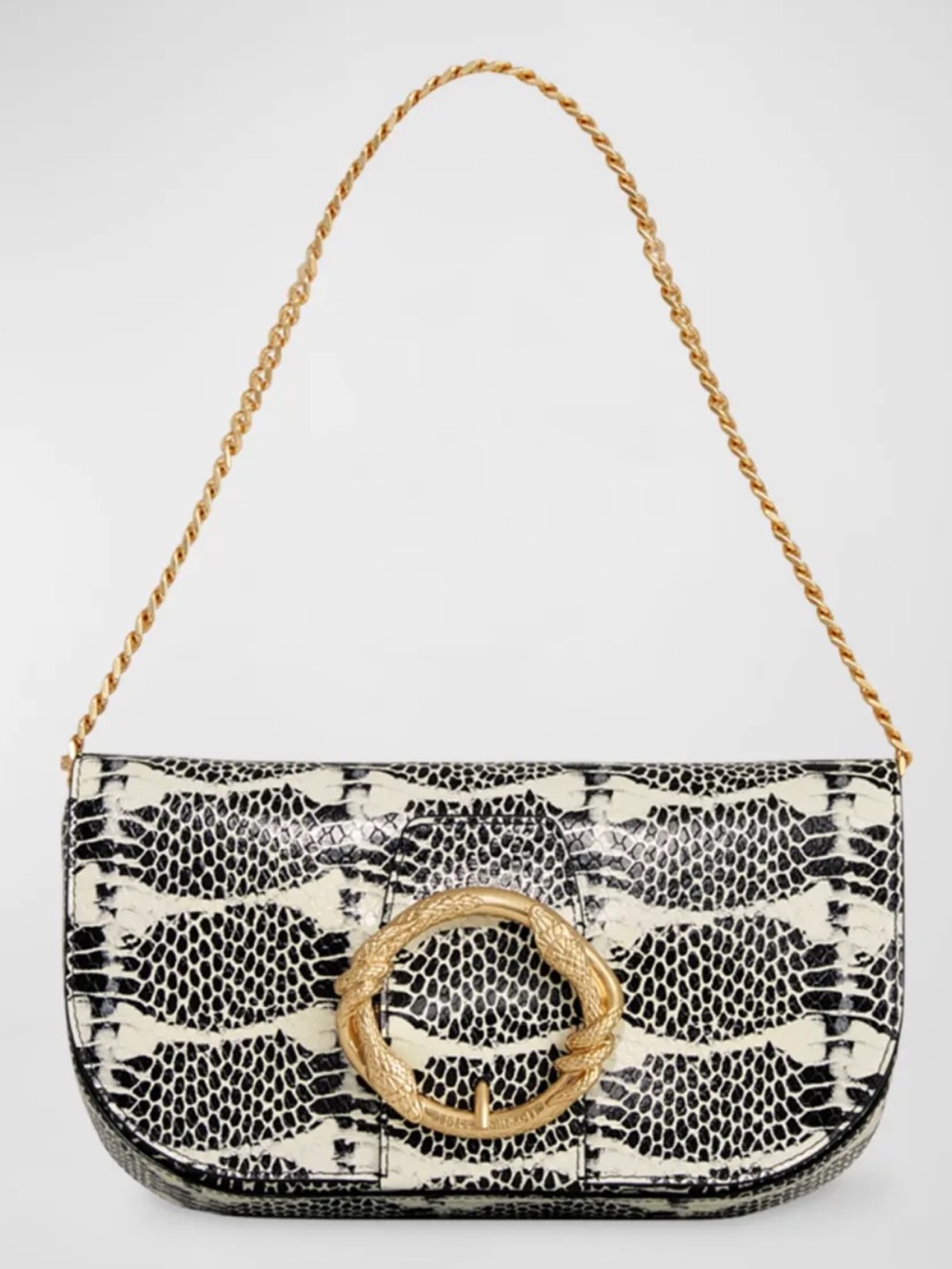 Rebecca Minkoff | Black & White Snake-Print Crossbody with Gold Chain